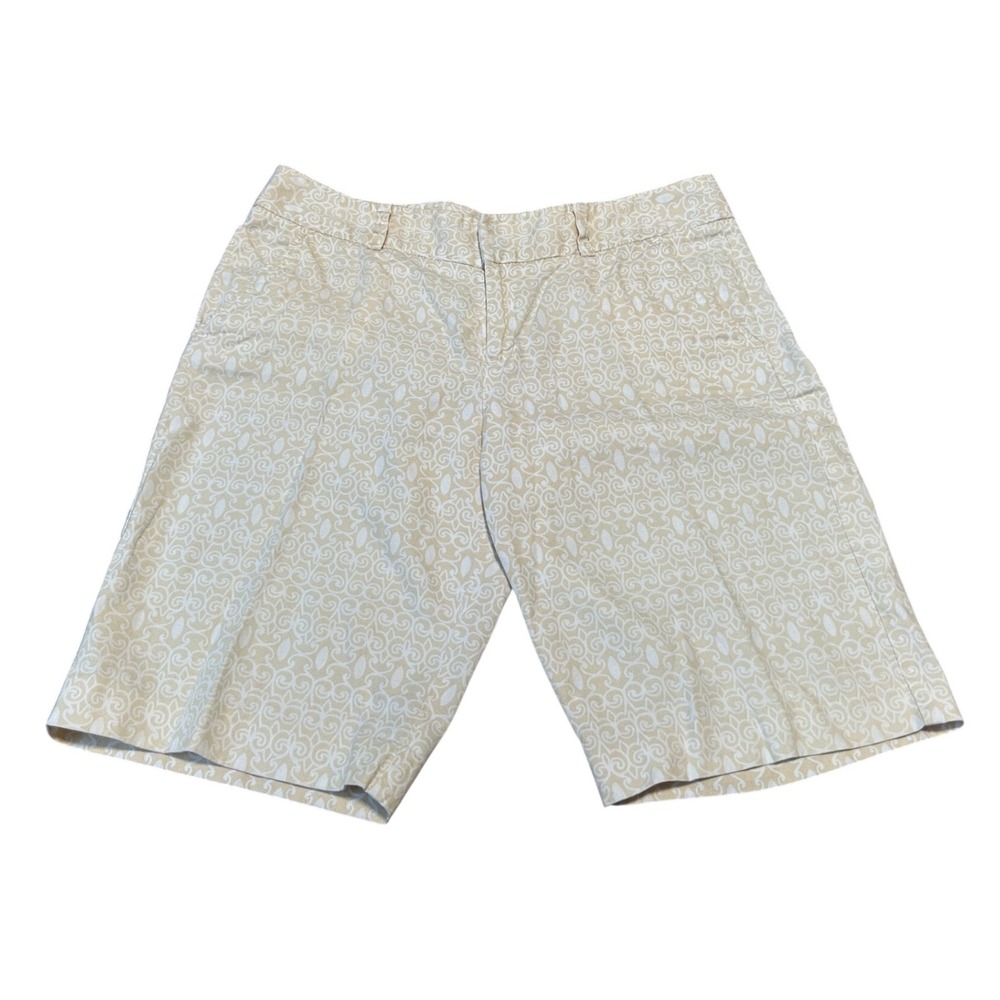 Banana Republic Martin Fit Tan White Scroll Damask Shorts Womens 10 Knee Length